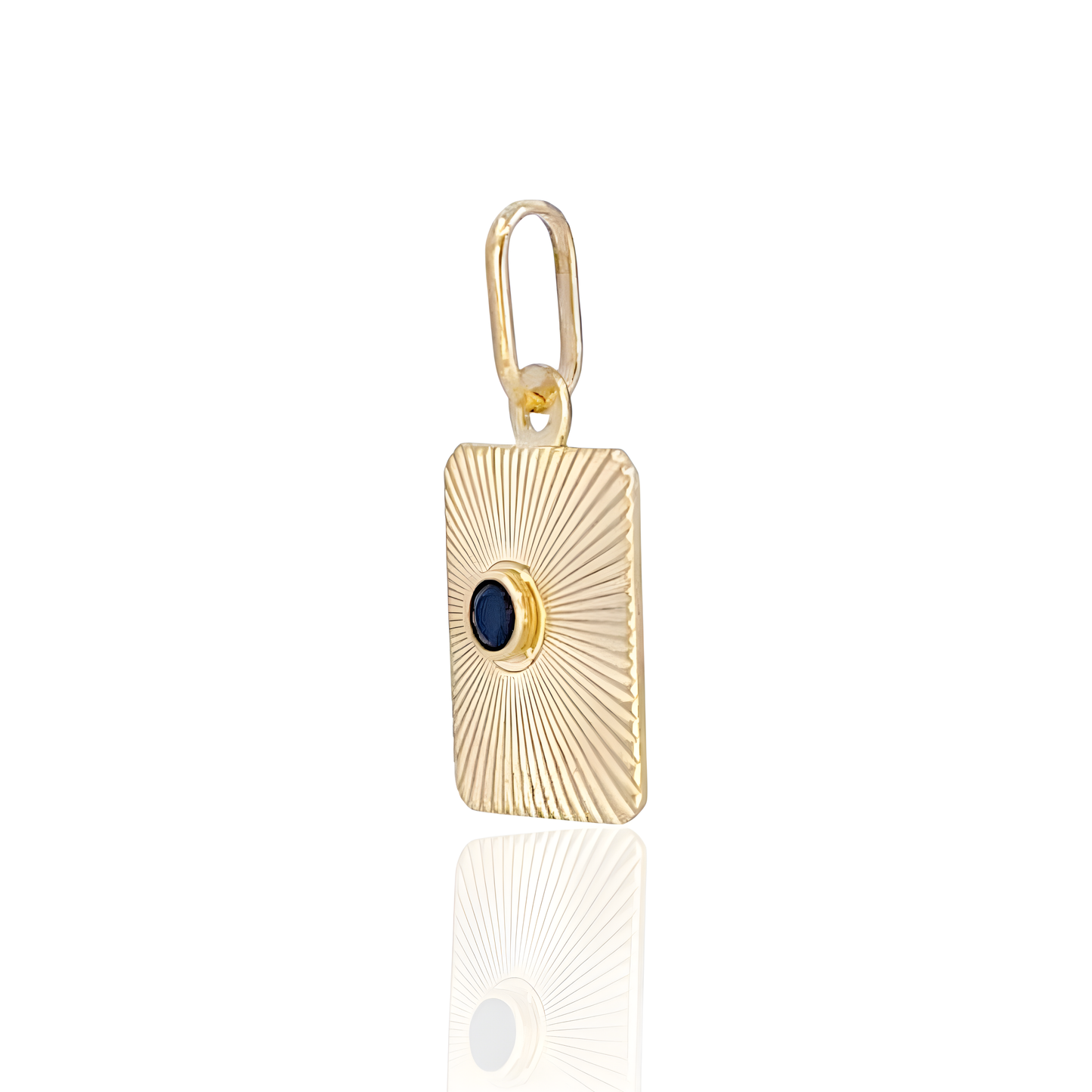 14K Gold Rectangle Charm Pendant with Sunbeams