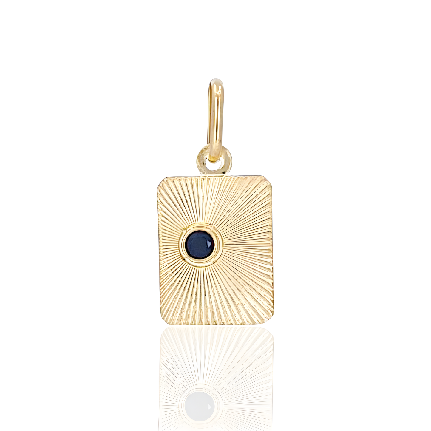14K Gold Rectangle Charm Pendant with Sunbeams