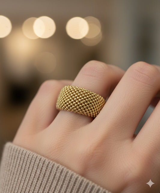 14k Solid Gold Meshed Dome Ring