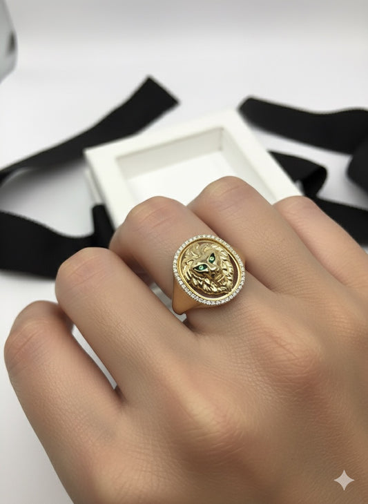 14KY Gold Lion Diamond Ring