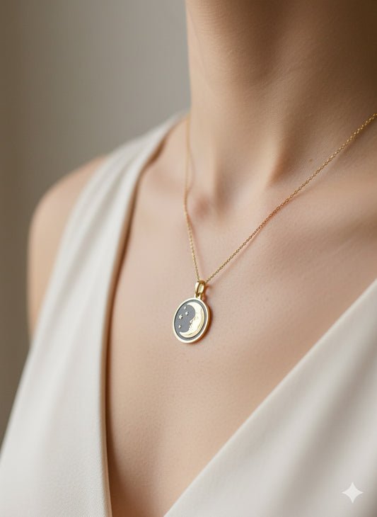 14K Gold Day and Night Pendant
