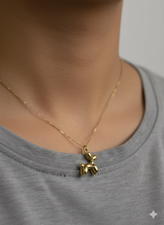 14K Gold Cute Balloon Puppy Pendant