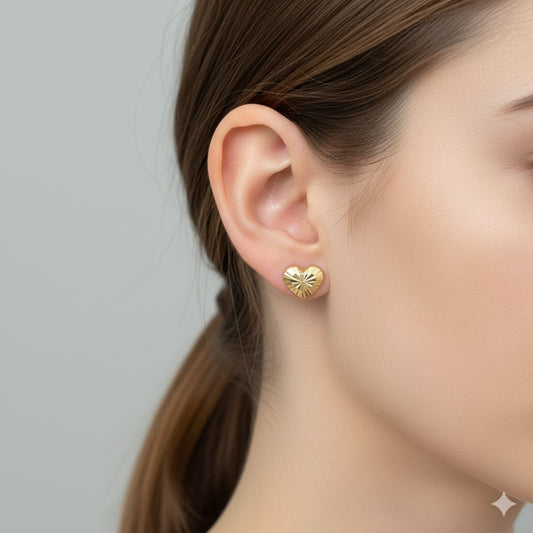 14K Gold Heart Shaped Diamond Cut Earrings