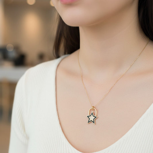 14K Gold Enamel Star Charm Pendant