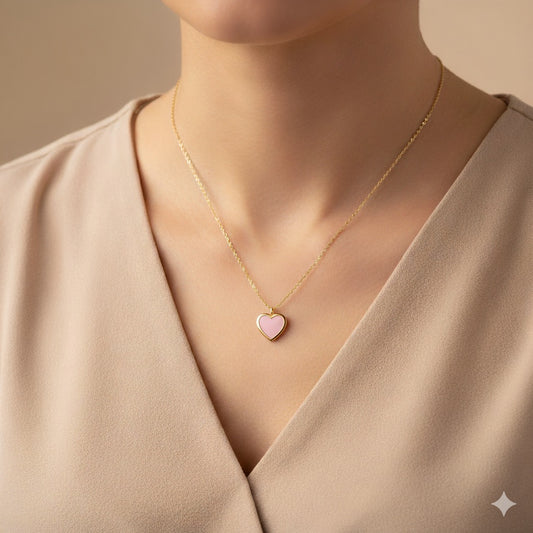 14K Gold Necklace with Pink Enamel Pendant on 18 inches chain