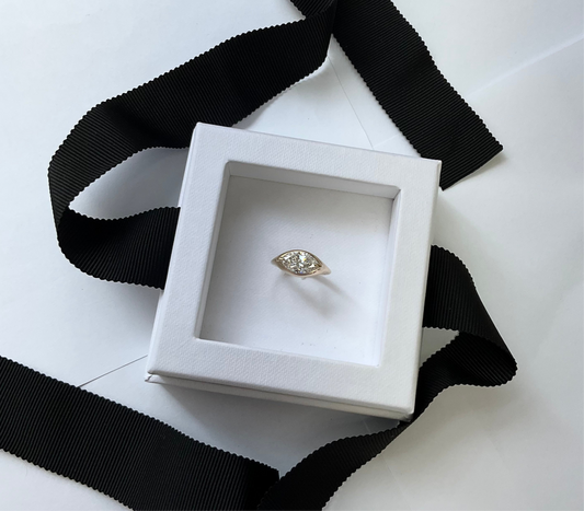 14KY Gold 1.38ct Lab Grown Marquise Cut Diamond Pinky Ring VS1 D
