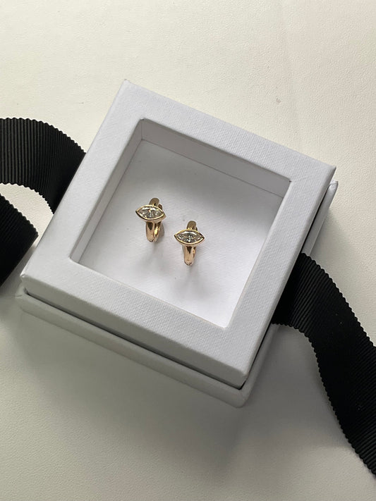 14K 1.00Ct Lab Grown Marquise Cut Diamond Huggie Earrings