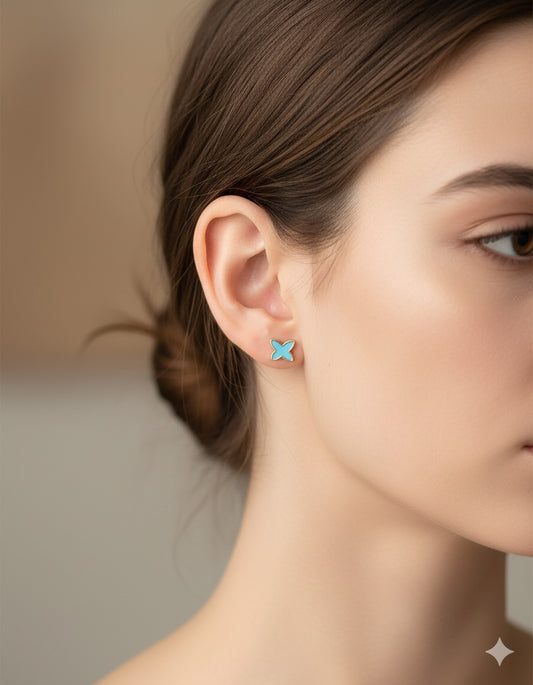14K Gold Flower Turquoise Stud Earrings