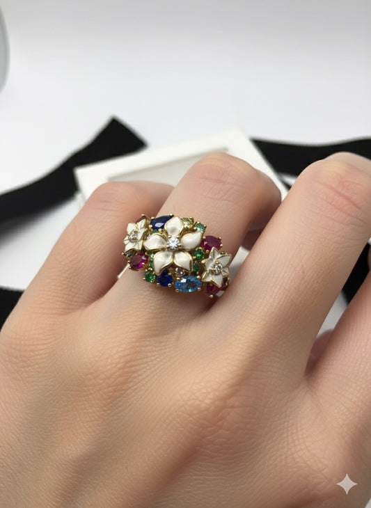 14KY Gold Flowers Diamond Ring