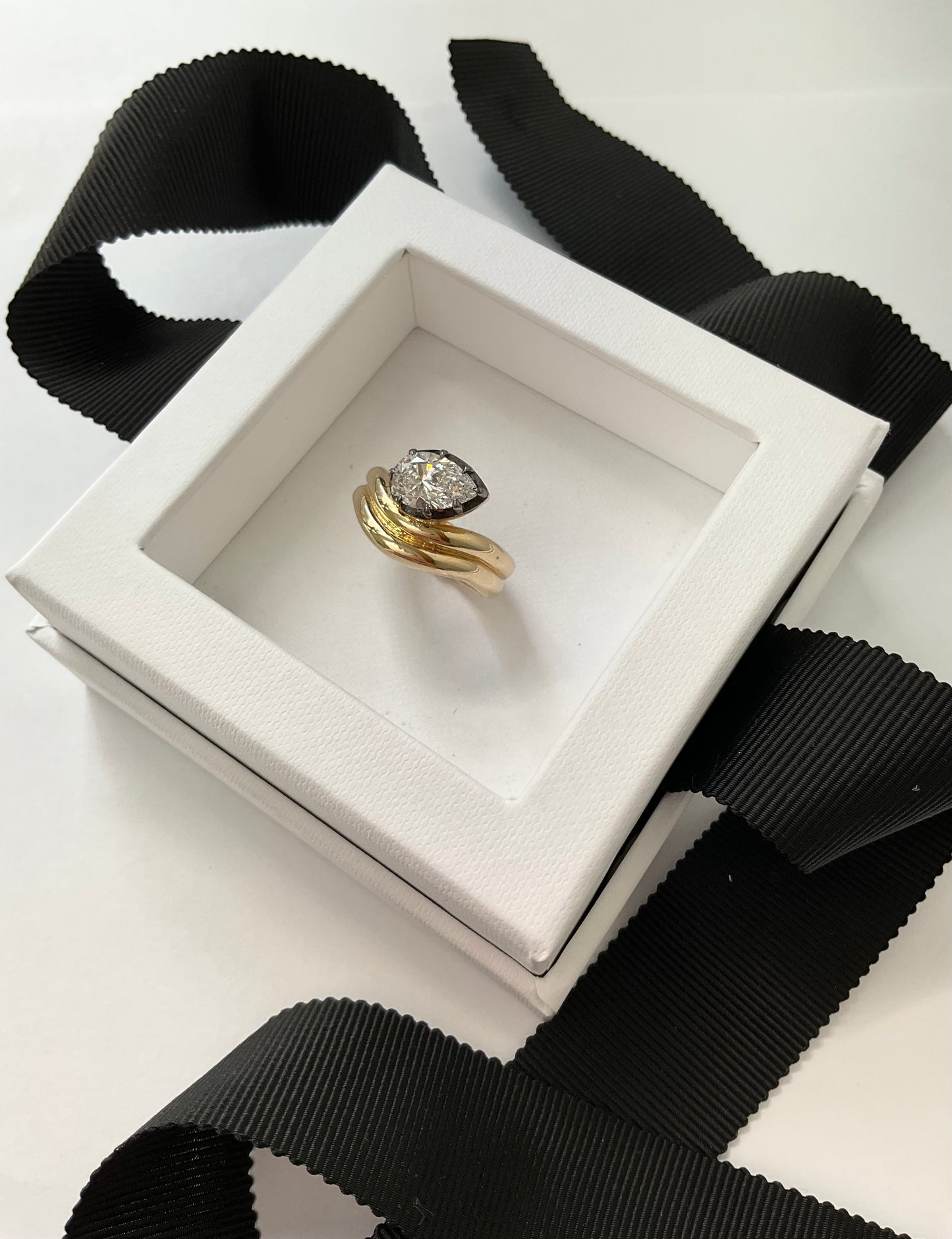 14KY Gold Lab Grown Diamond 1.45ct Pear Shape Ring with Black Rhodium