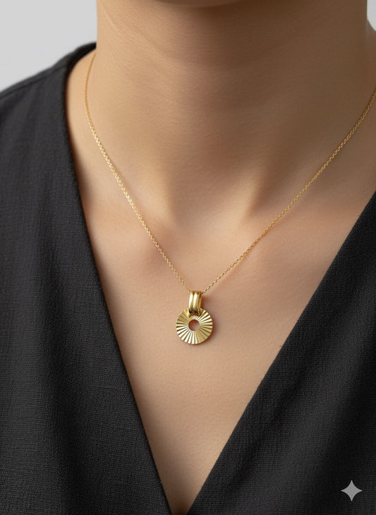 14K Gold Disco Round Pendant