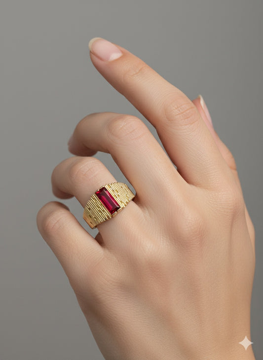 14KY Solid Gold Box Cocktail Ring
