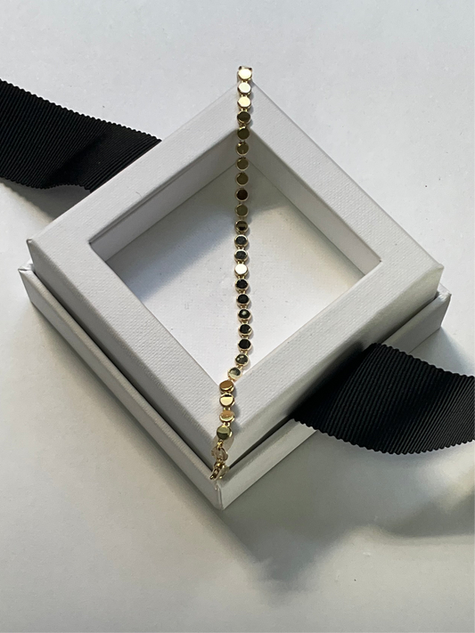 14KY Gold Polished Circles, Clover, Honeycomb Bracelet