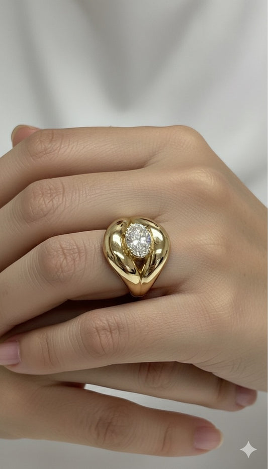 14KY Gold 1.55CT Oval Shape Lab Diamond Kiss Ring
