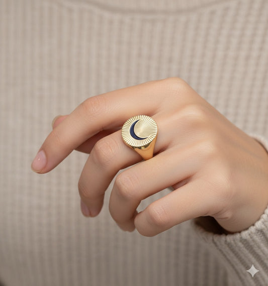 14ky Solid Gold Moon Ring
