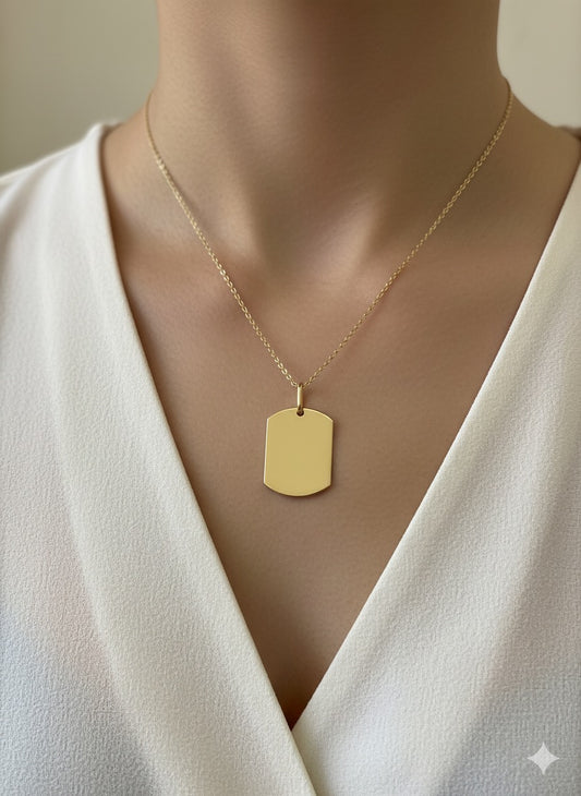 14K Gold Rectangle Plain Charm Pendant