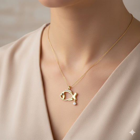 14K Gold Fish Necklace