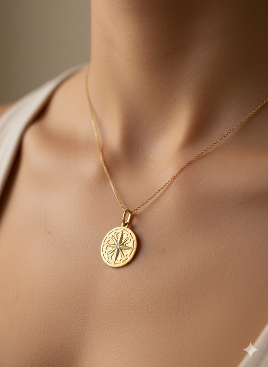 14K Gold North Star Charm Pendant