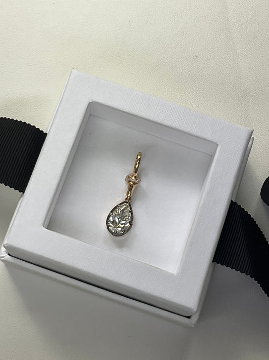 14K Gold Lab Grown Diamond 3.29CT Pear Shape Pendant Georgian Victorian Setting