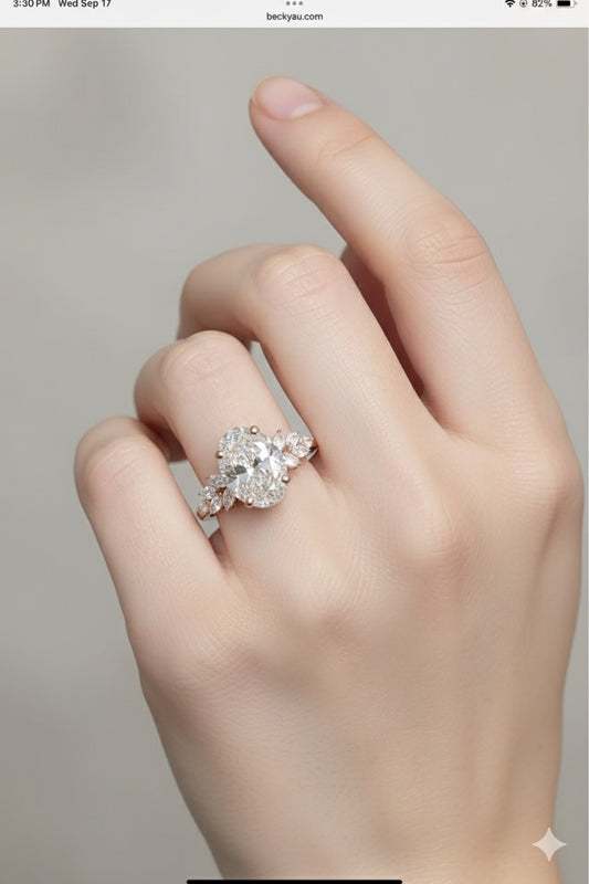 14K Rose Gold 3.06ct Lab Grown Oval Shape Diamond and Natural Marquise Diamonds