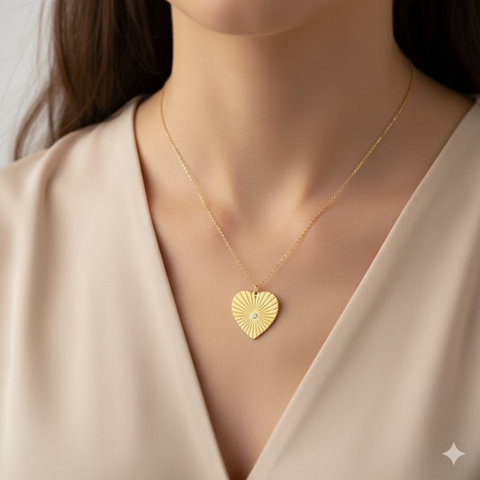 14K Gold Heart Necklace with Natural Diamond