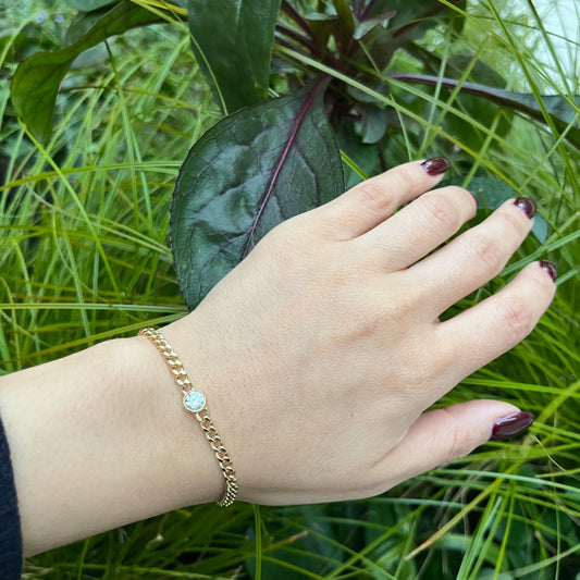 14KY Gold Cuban Bracelet with Lab Diamond 0.70ct