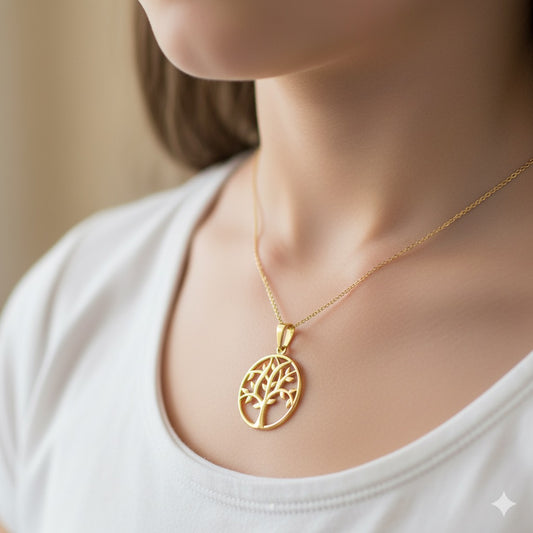 14K Gold Tree of Round Life Charm Pendant