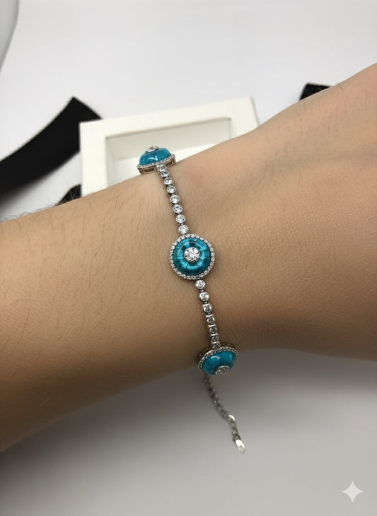 14KW Gold Evil Eye White Sapphire Bracelet