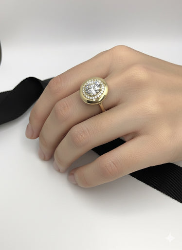14KY Gold 3.20CT Round Lab Diamond Sun Ring