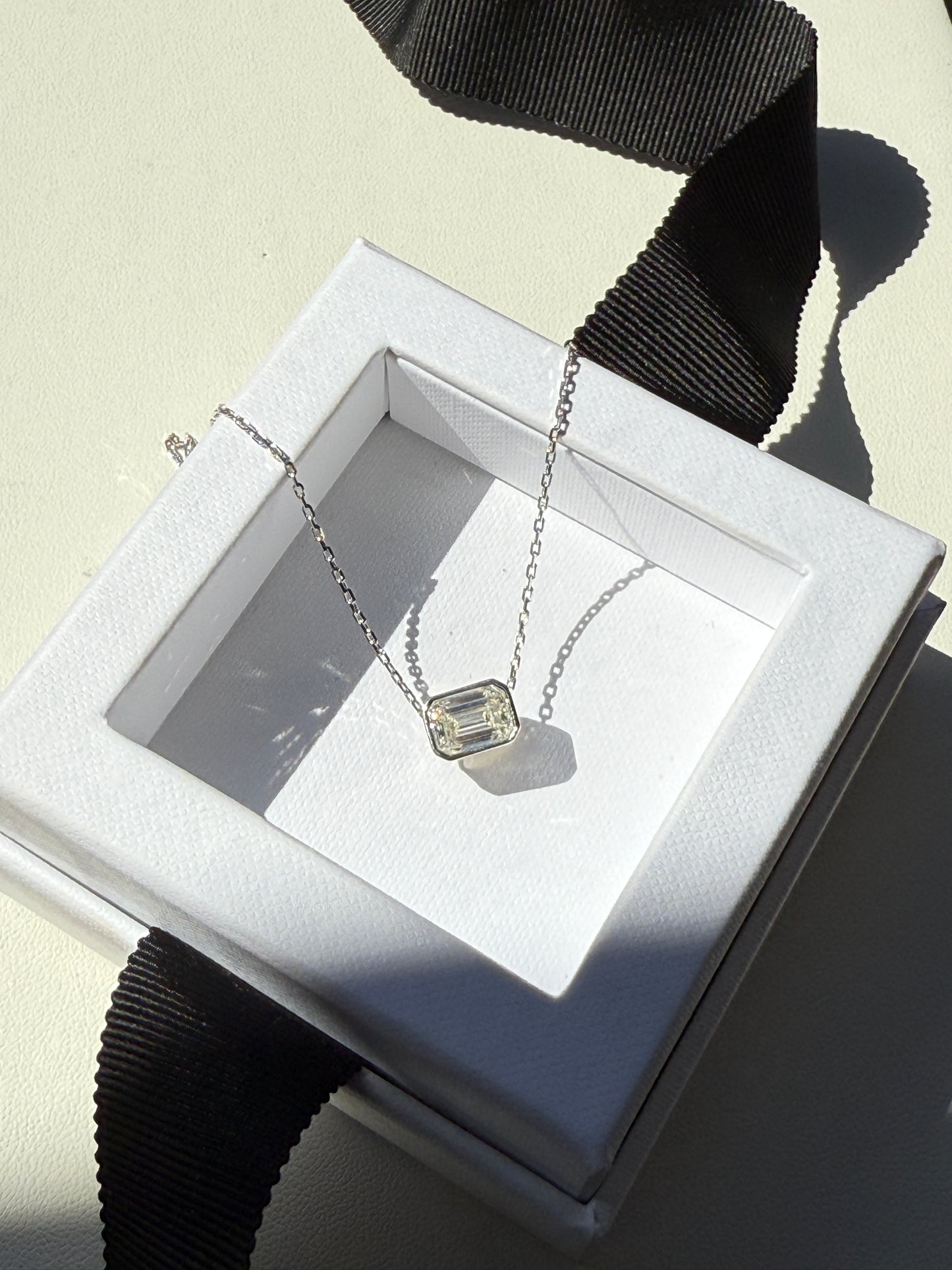 14k White Gold Lab Grown Emerald Cut Diamond 1.50 Ct Necklace with Diamond Cut Cable Chain
