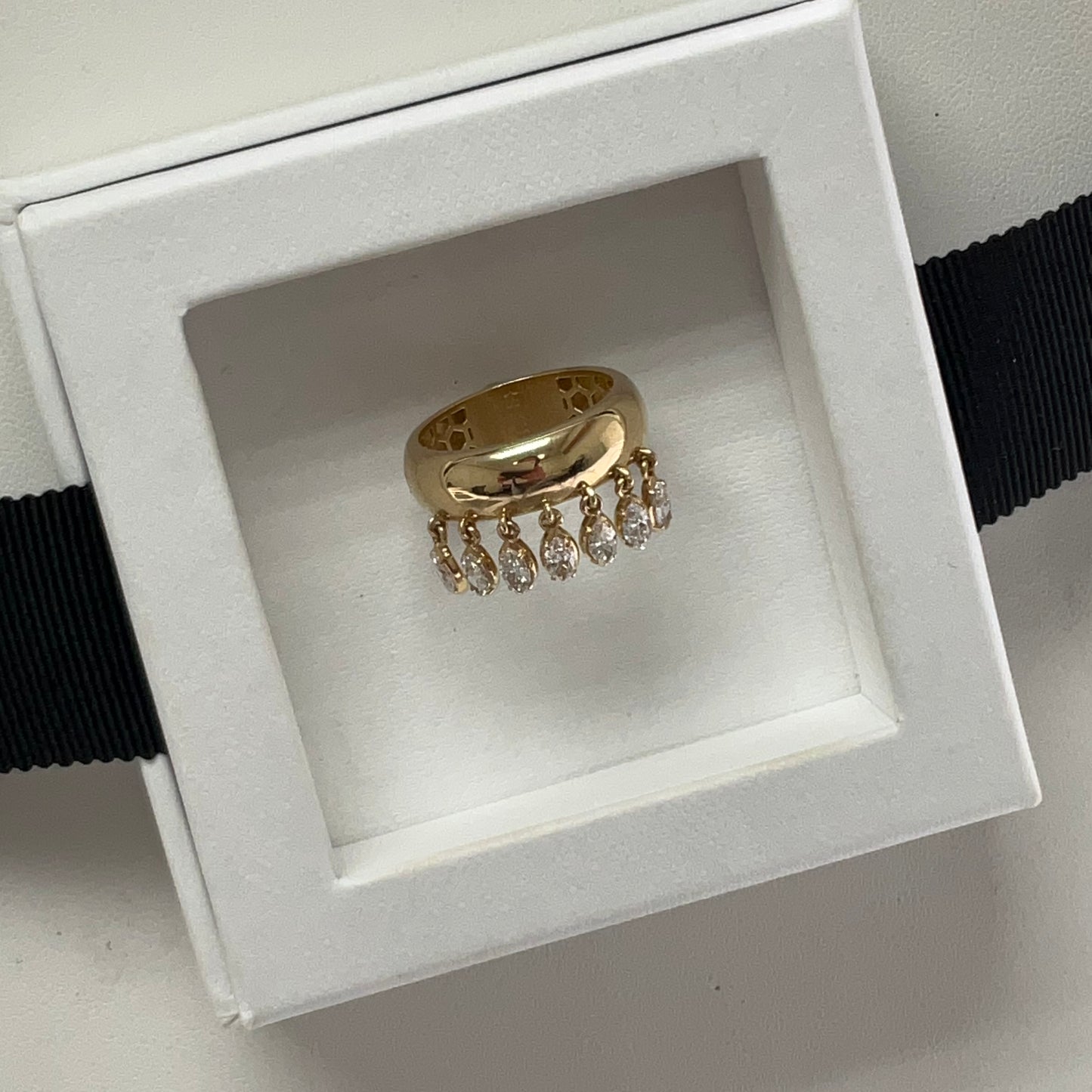 14KY Gold Marquise Cut 1.00 Ctw Lab Diamond Ice Drop Ring