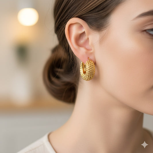 14K Gold Beaded Hoop Earrings