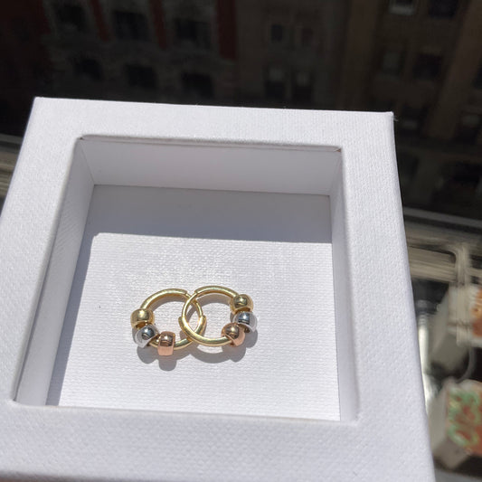 18K Gold Tri Color Huggie Hoop Earrings