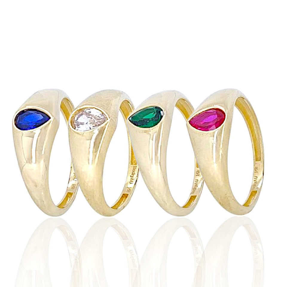 14K Gold Almond shape Stones Ring