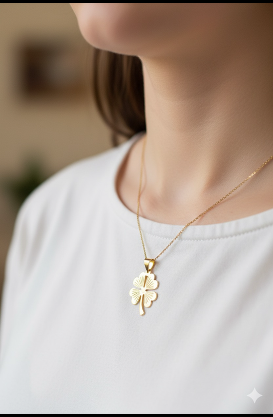 14K Gold Diamond Cut Flat Clover Charm Pendant