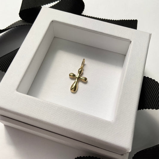 18K Solid Gold Elegant Droplet Cross Pendant