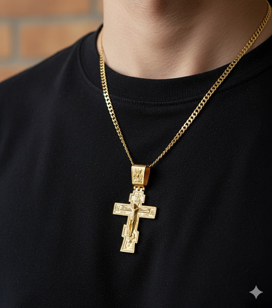 14KY Solid Gold Orthodox Christian Cross Pendant