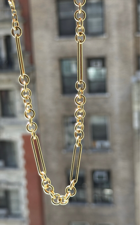 14K Yellow Solid Gold Long Linked Chain