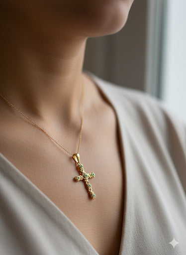 14KY Solid Gold Rose Cut Cross Pendant