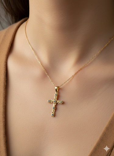 14KY Solid Gold Rose Cut Cross Pendant