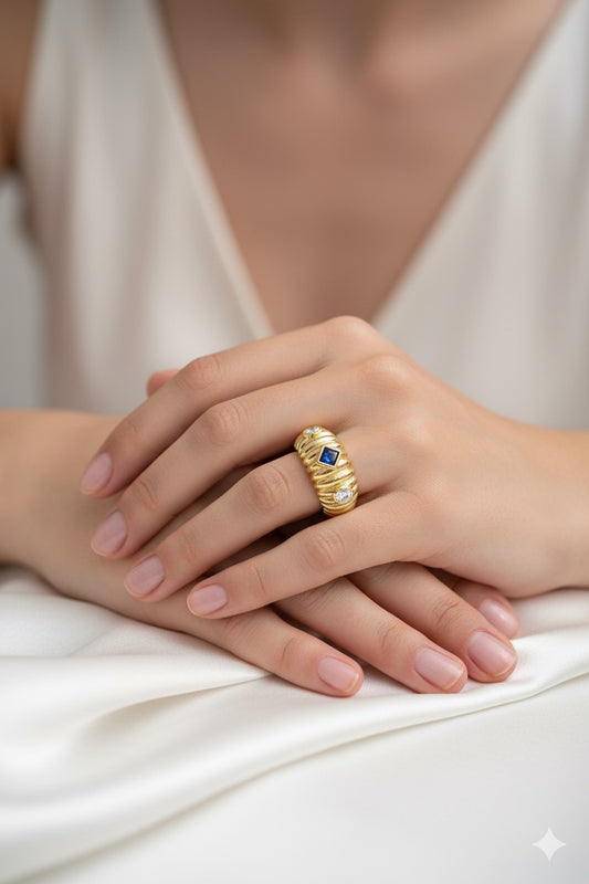 14K Gold Shell Ring with Topazes