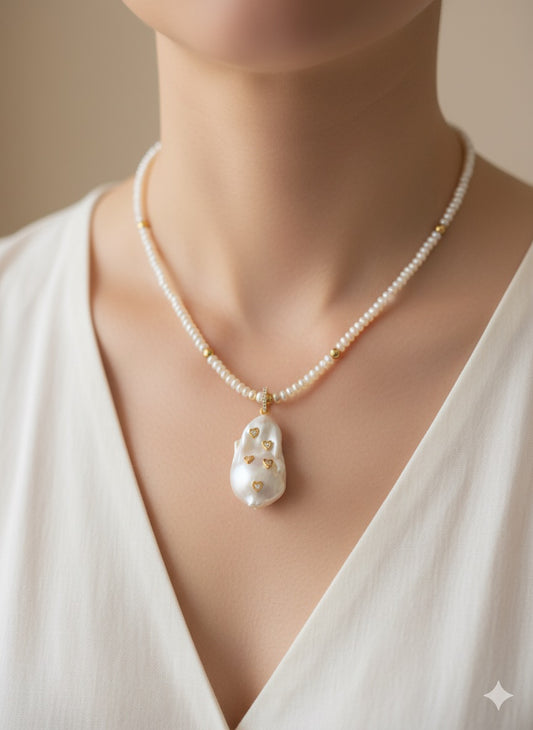14K Gold Necklace with Pearls and Sister Hook