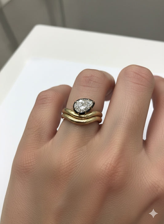 14KY Gold Lab Grown Diamond 1.45ct Pear Shape Ring with Black Rhodium