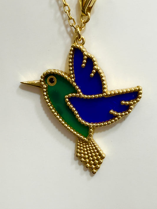 18K Gold Lucky Animals Hummingbird Enamel