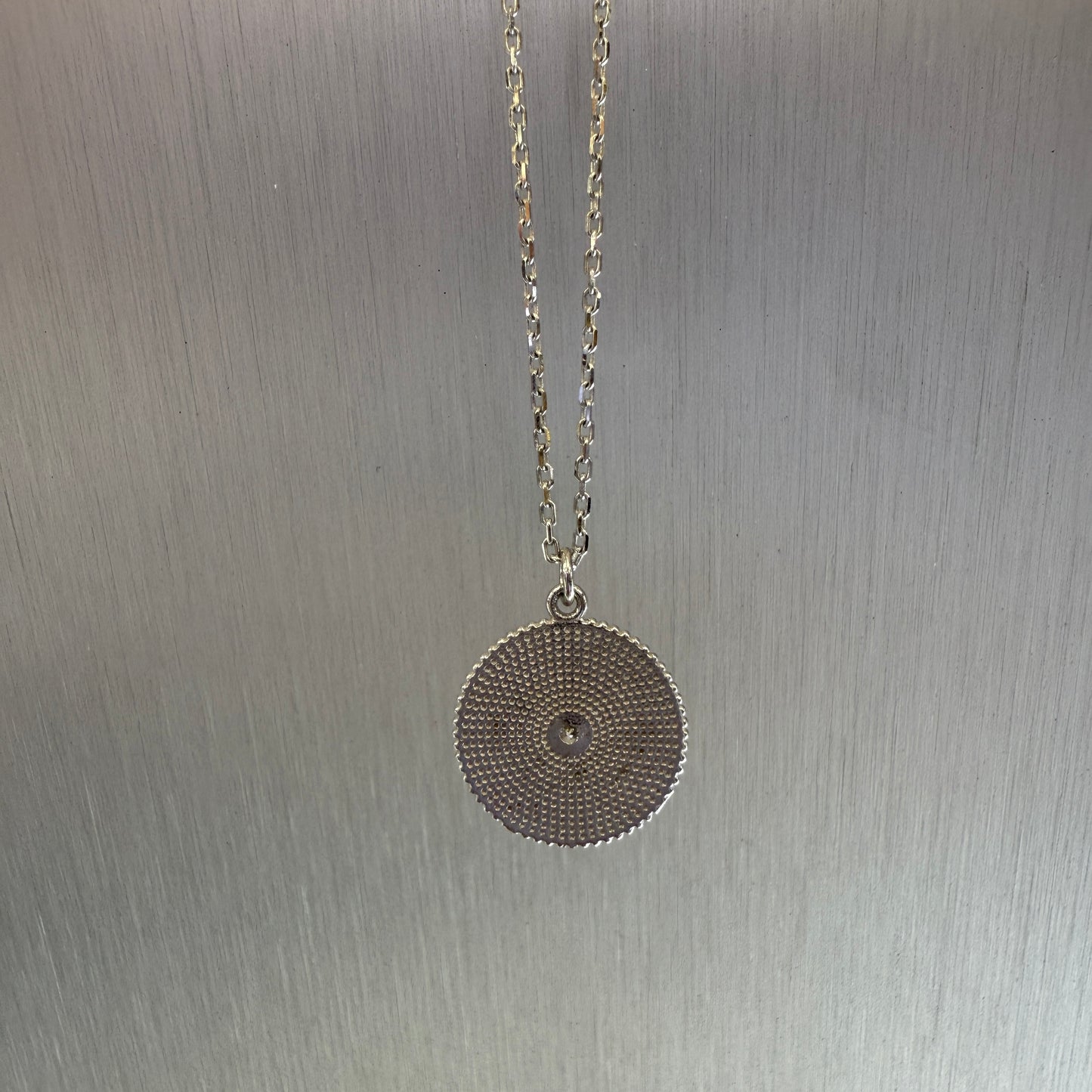 14K Gold Round Charm Necklace Eye with Natural Diamond