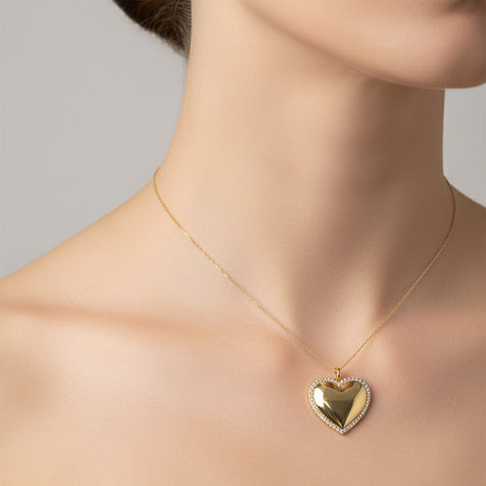14K Gold Heart Pendant with White Topaz
