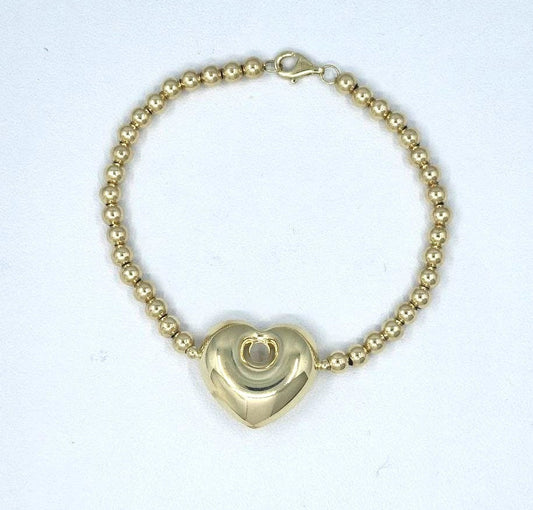 14k Solid Gold Bracelet with Heart shaped charm, size 7" Heart Charm Bracelet, 14k gold jewelry
