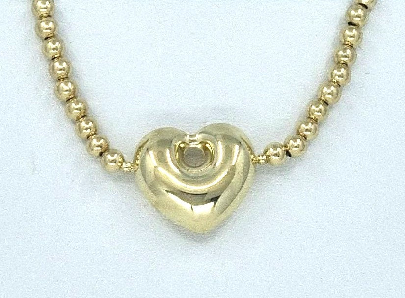 14k Solid Gold Bracelet with Heart shaped charm, size 7" Heart Charm Bracelet, 14k gold jewelry