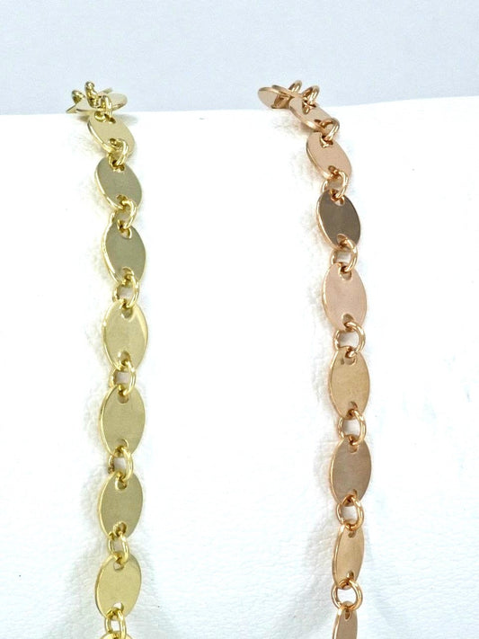 14k Solid Gold Oval Flat Coin Bracelet, 14K gold jewelry 7"/7.5"