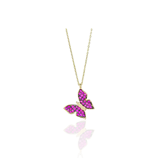 14K Gold Purple Butterfly Necklace